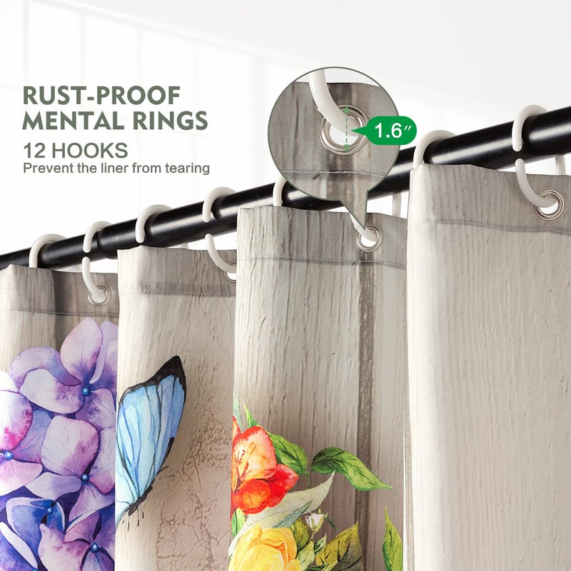 Lokigo Flower Shelves Shower Curtain Boho Farmhouse Shower Curtain Rustic Country Floral Shower Curtains for Bathroom Waterproof Fabric Shower Curtain Set with Hooks Farmhouse Bathroom Curtain Decor 72x72 - Image 3